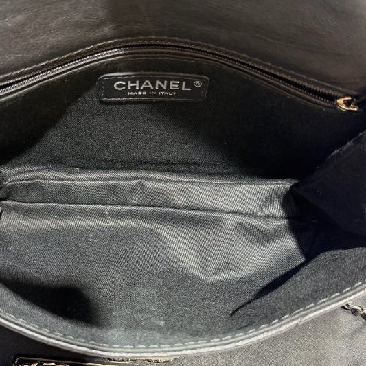 香奈兒/Chanel 黑銀牛皮大logo信封包 經典大菱格紋 手提斜背包-8