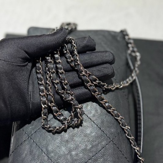 香奈兒/Chanel 黑銀牛皮大logo信封包 經典大菱格紋 手提斜背包-9