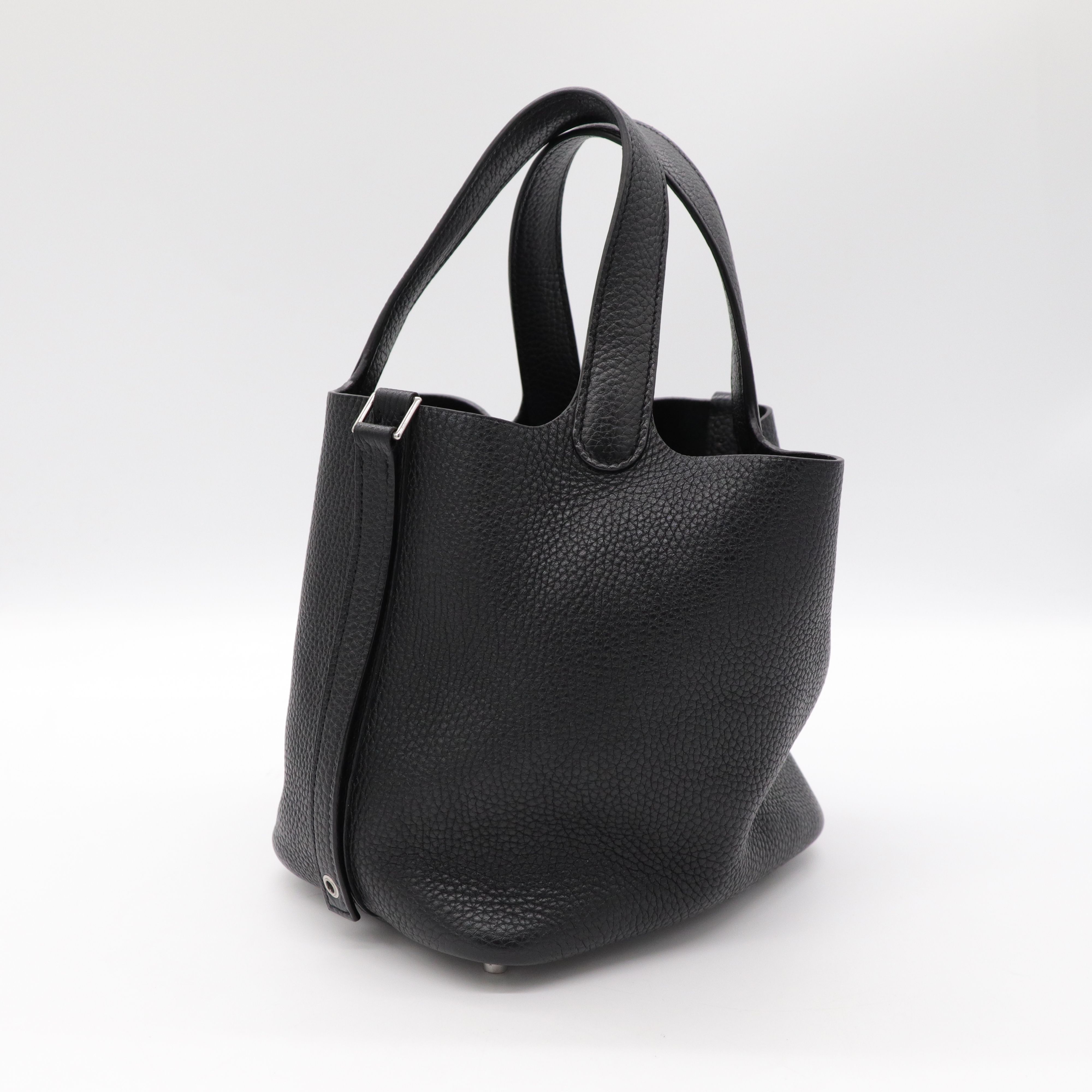HERMES  黑 菜籃子 經典 Picotin TC皮革 Lock 18CM Bag 銀扣-2