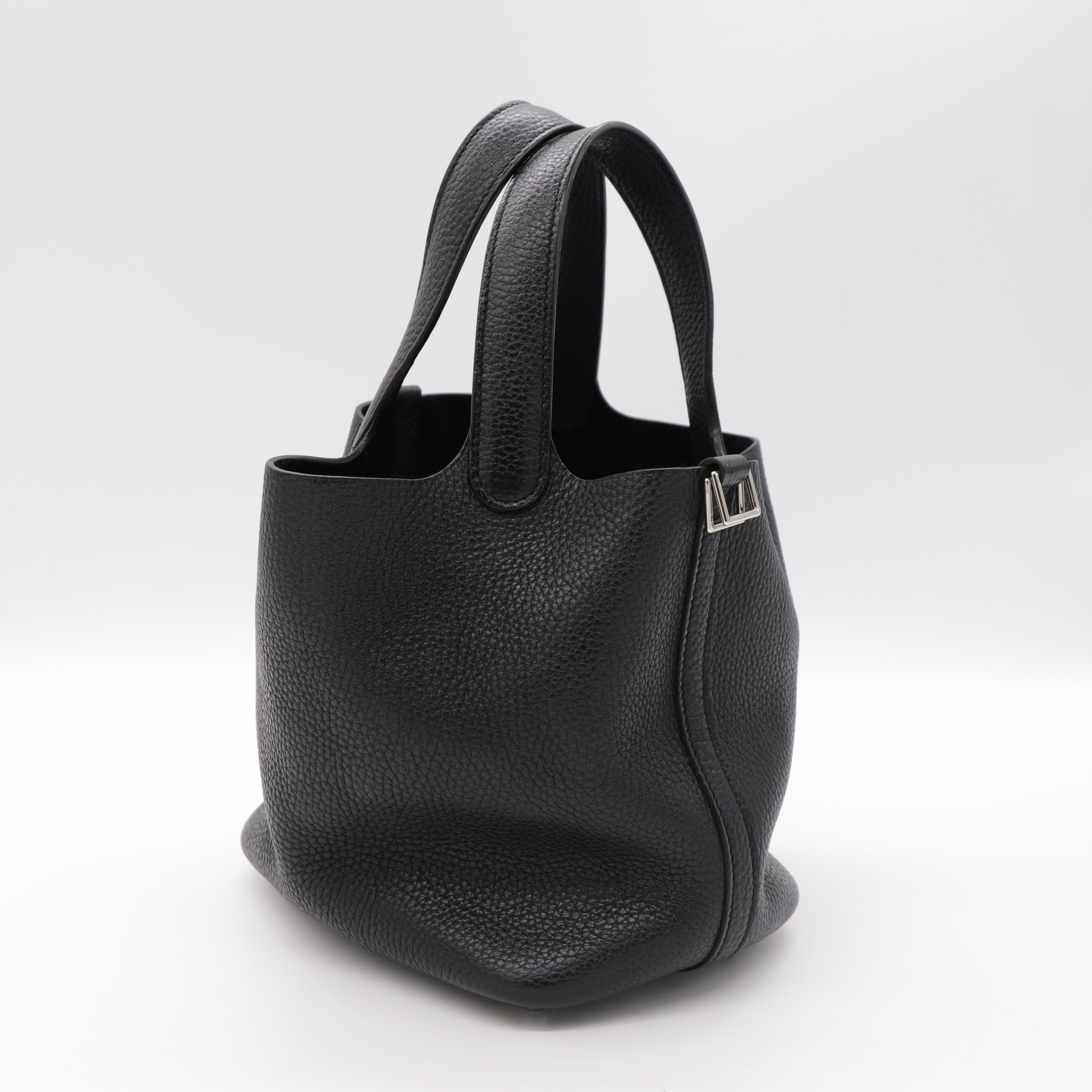 HERMES  黑 菜籃子 經典 Picotin TC皮革 Lock 18CM Bag 銀扣-3