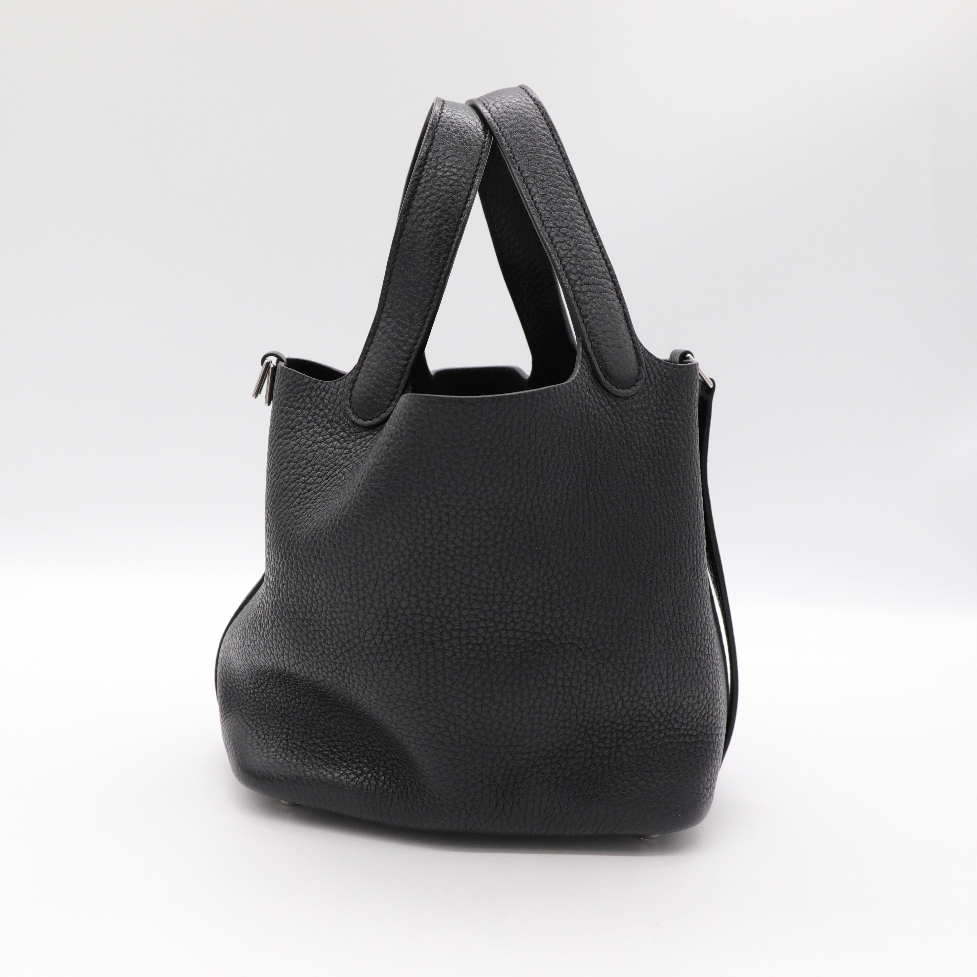 HERMES  黑 菜籃子 經典 Picotin TC皮革 Lock 18CM Bag 銀扣-4