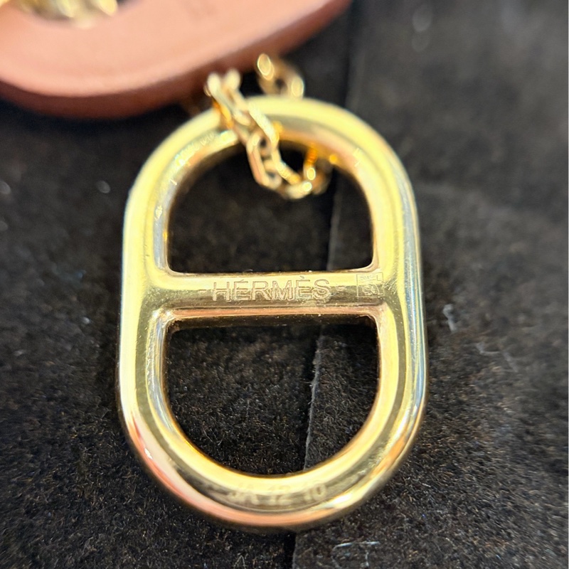 Hermes愛馬仕O'Maillon系列 金色金屬配大象灰牛皮豬鼻子項鍊頸鏈鎖骨鏈  鏈長約49.5-2