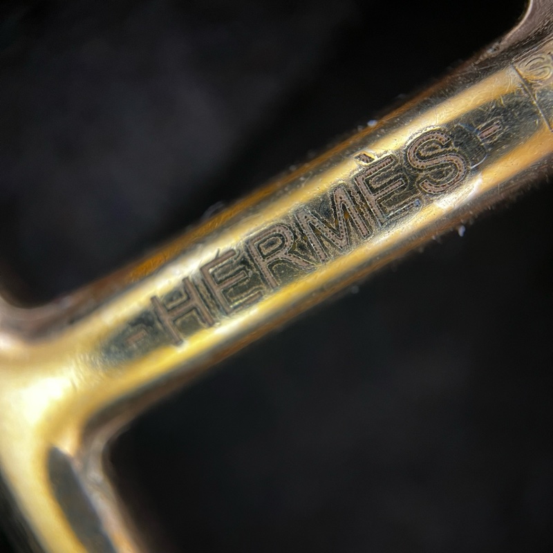 Hermes愛馬仕O'Maillon系列 金色金屬配大象灰牛皮豬鼻子項鍊頸鏈鎖骨鏈  鏈長約49.5-3