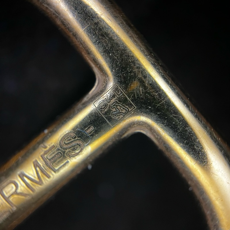 Hermes愛馬仕O'Maillon系列 金色金屬配大象灰牛皮豬鼻子項鍊頸鏈鎖骨鏈  鏈長約49.5-5