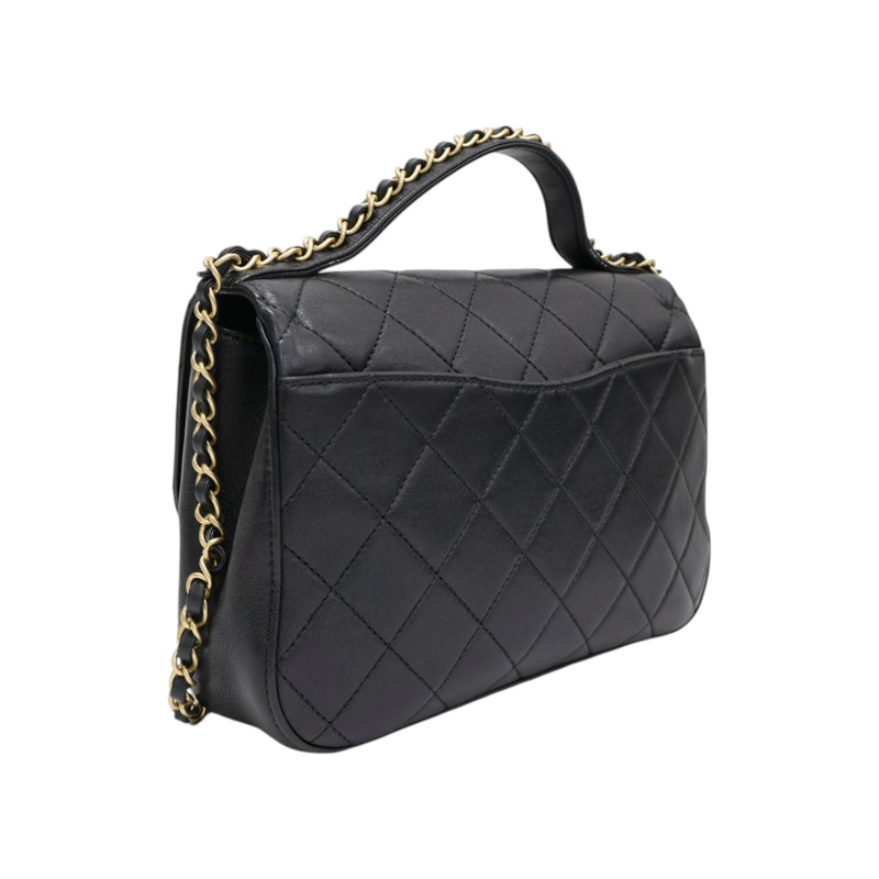 黑色 菱格紋 牛皮 Chain Infinity Top Handle Flap 兩用包【CHANEL 香奈兒】 AS0970-1