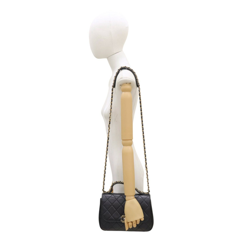 黑色 菱格紋 牛皮 Chain Infinity Top Handle Flap 兩用包【CHANEL 香奈兒】 AS0970-8