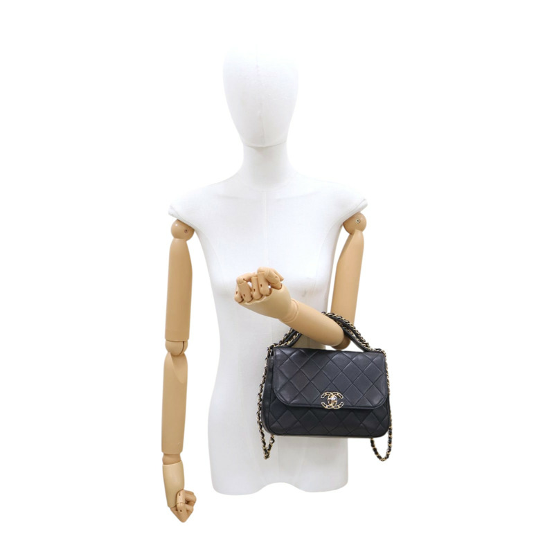 黑色 菱格紋 牛皮 Chain Infinity Top Handle Flap 兩用包【CHANEL 香奈兒】 AS0970-9