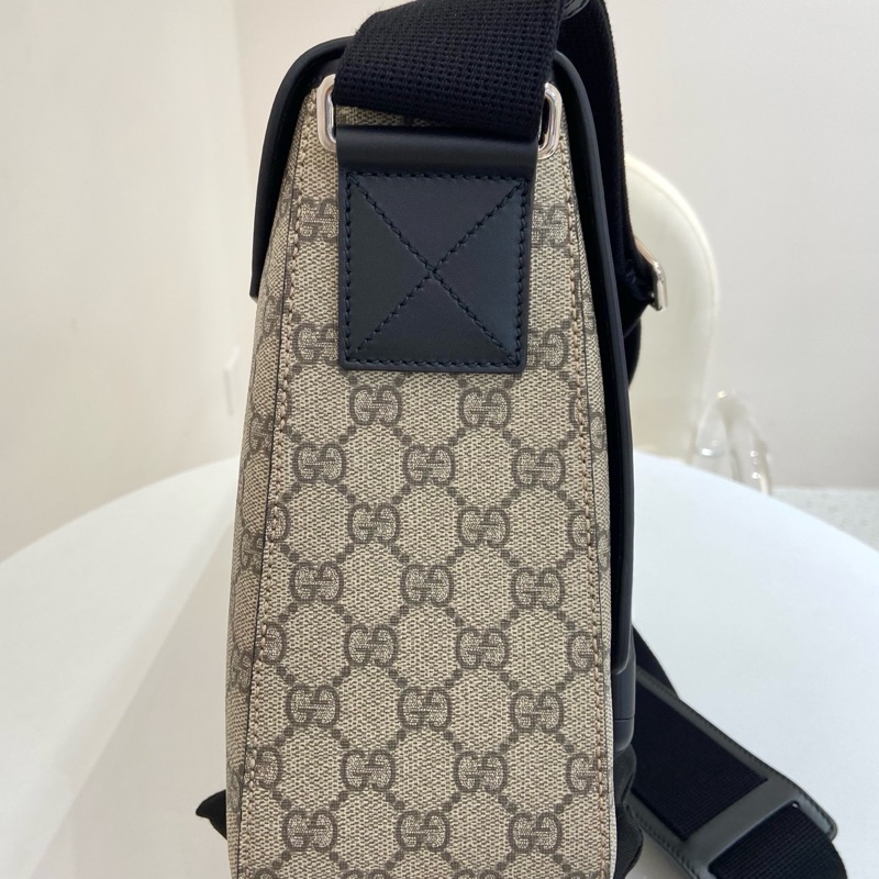 Gucci古馳男士老花拼皮雙扣款郵差包   尺寸：34*10*25.-2