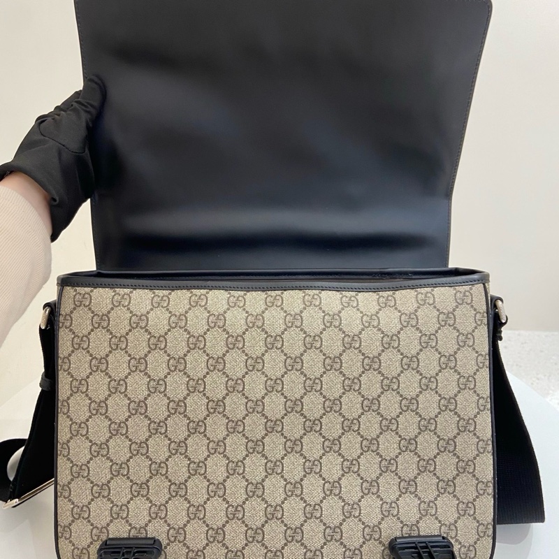 Gucci古馳男士老花拼皮雙扣款郵差包   尺寸：34*10*25.-5