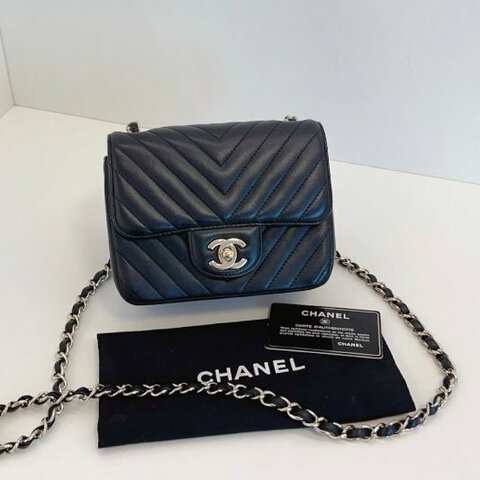 近新品 香奈兒/Chanel 黑金V紋CF方胖子鏈條包