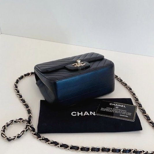 近新品 香奈兒/Chanel 黑金V紋CF方胖子鏈條包-3