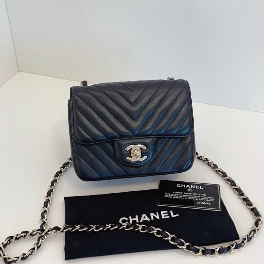 近新品 香奈兒/Chanel 黑金V紋CF方胖子鏈條包-5