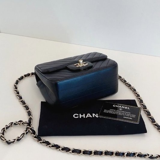 近新品 香奈兒/Chanel 黑金V紋CF方胖子鏈條包-7