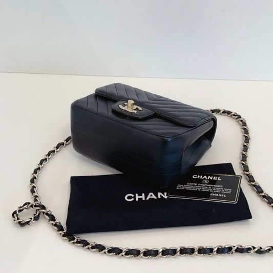 近新品 香奈兒/Chanel 黑金V紋CF方胖子鏈條包-8