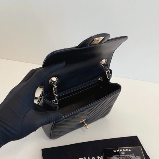 近新品 香奈兒/Chanel 黑金V紋CF方胖子鏈條包-9