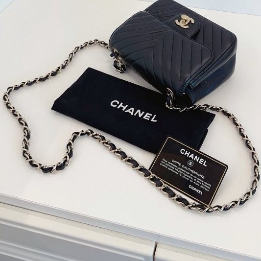 近新品 香奈兒/Chanel 黑金V紋CF方胖子鏈條包-10