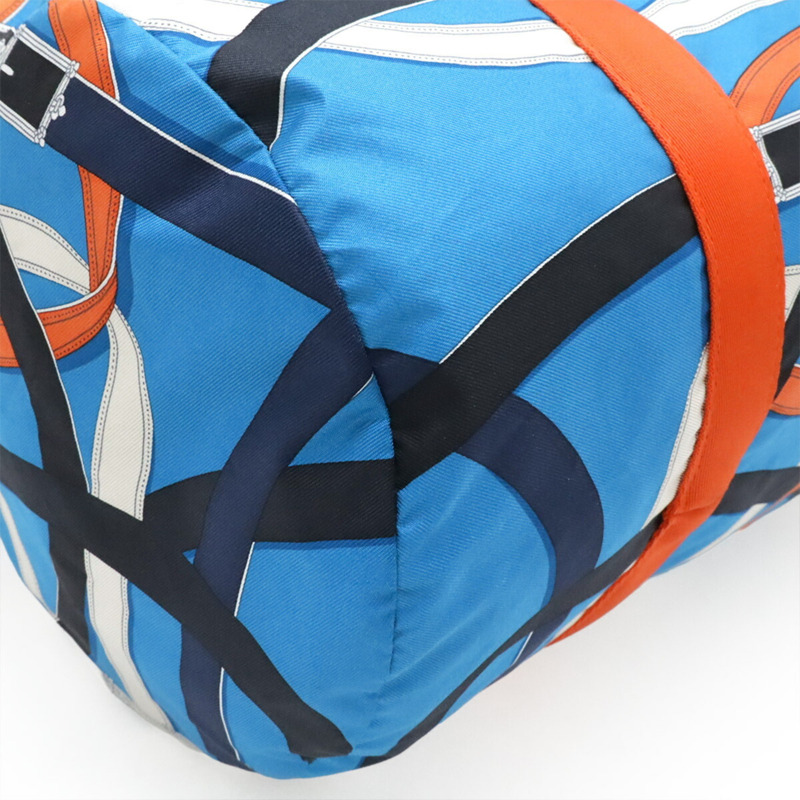 愛馬仕 Cavalcadour Airsilk Duffle 38 單肩手提包，100% 真絲，藍橙色 A 印章-3