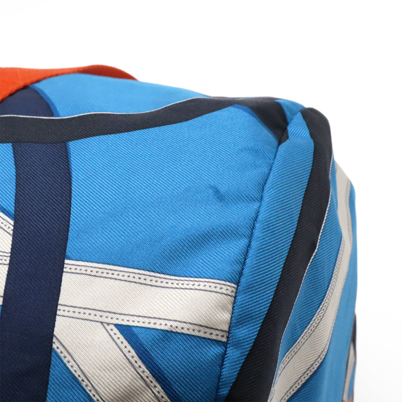 愛馬仕 Cavalcadour Airsilk Duffle 38 單肩手提包，100% 真絲，藍橙色 A 印章-4