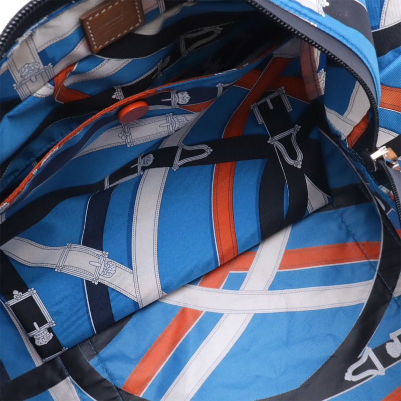 愛馬仕 Cavalcadour Airsilk Duffle 38 單肩手提包，100% 真絲，藍橙色 A 印章-8