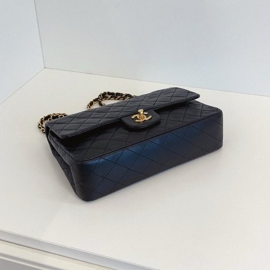 香奈兒/Chanel 墨藍色金扣中古雙蓋CF中號鏈條包-4