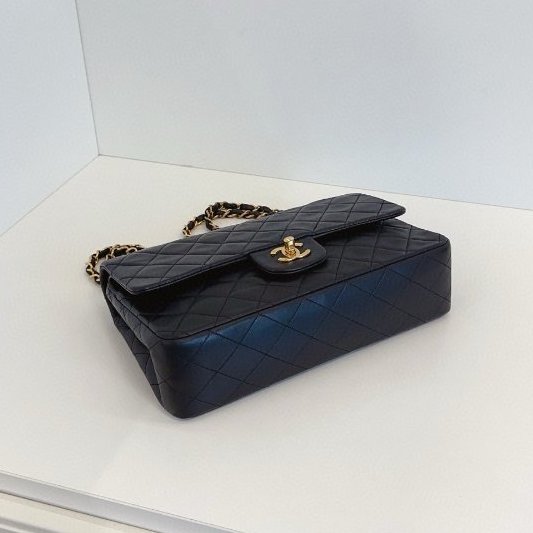 香奈兒/Chanel 墨藍色金扣中古雙蓋CF中號鏈條包-8