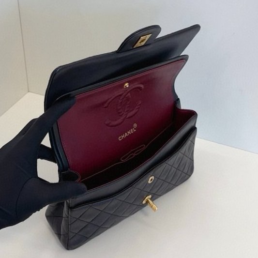 香奈兒/Chanel 墨藍色金扣中古雙蓋CF中號鏈條包-10