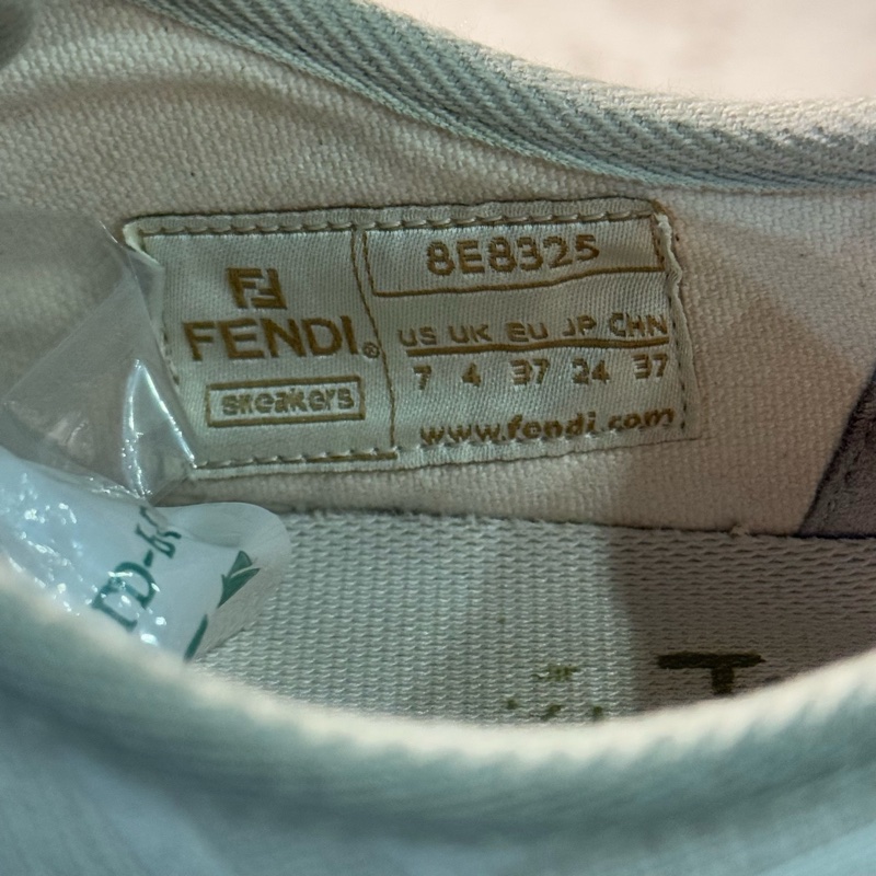 FENDI芬迪女鞋白灰色布面雙F老花滿印休閒板鞋 37碼-7