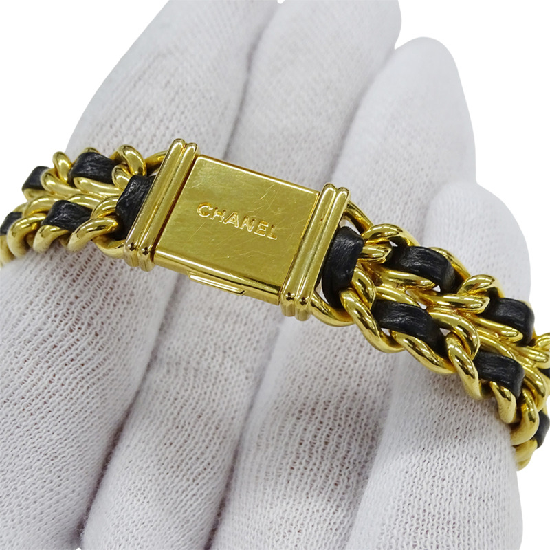 香奈兒 (Chanel) 女士腕錶品牌首發石英 QZ GP 皮革 M 碼 H0001 方形金色黑色-5