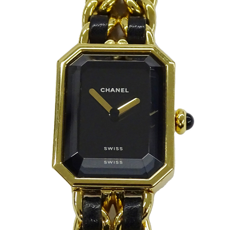 香奈兒 (Chanel) 女士腕錶品牌首發石英 QZ GP 皮革 L 碼 H0001 方形金色黑色-1