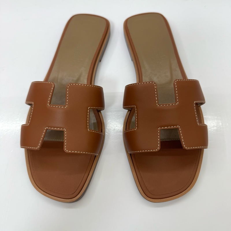 HERMES ORAN 經典 H 字平底拖鞋／涼鞋#35.5-3