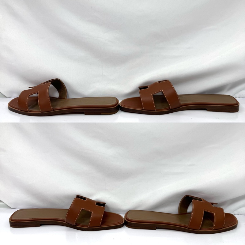 HERMES ORAN 經典 H 字平底拖鞋／涼鞋#35.5-5