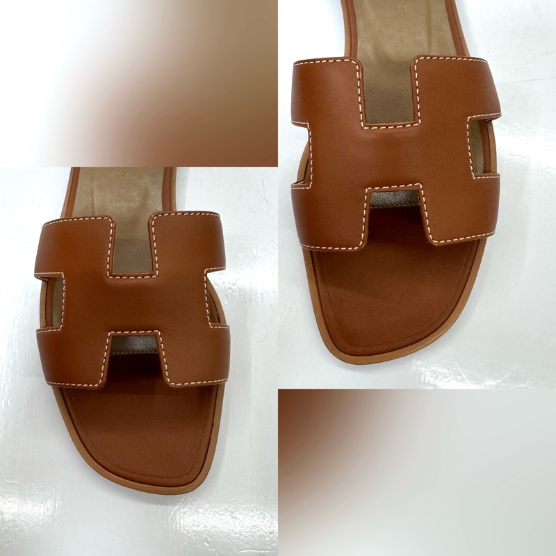 HERMES ORAN 經典 H 字平底拖鞋／涼鞋#35.5-6
