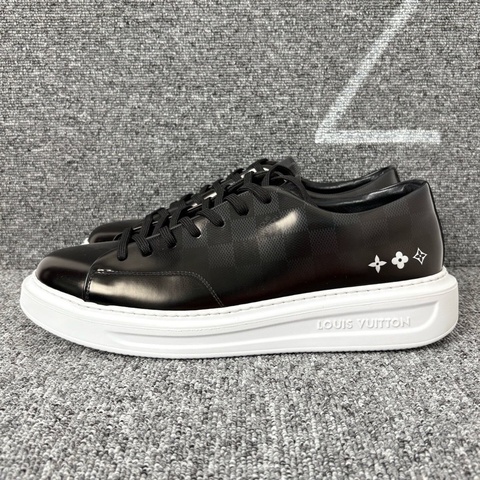 LouisVuitton路易威登 黑色亮皮面棋盤格松糕鞋尺碼 42.5碼 🧡