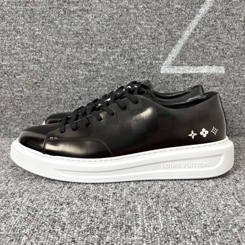 LouisVuitton路易威登 黑色亮皮面棋盤格松糕鞋尺碼 42.5碼 🧡-0