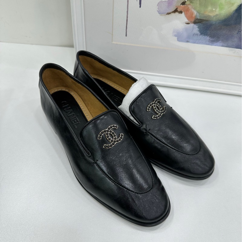 Chanel 香奈兒 23b 雙c logo 黑色油面小牛皮樂福鞋 38.5碼 閒置未使用-1