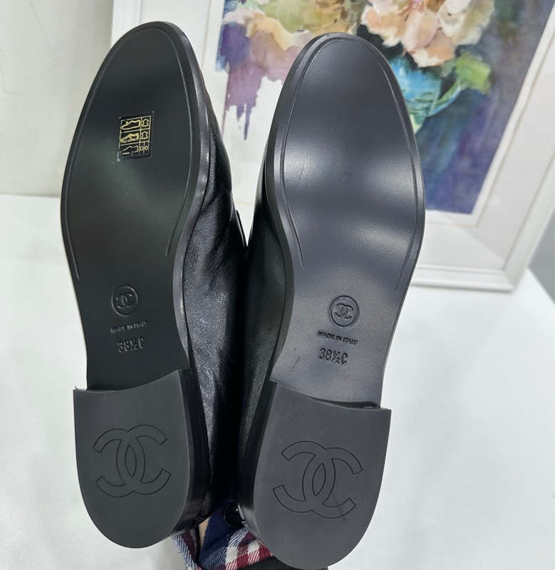 Chanel 香奈兒 23b 雙c logo 黑色油面小牛皮樂福鞋 38.5碼 閒置未使用-4