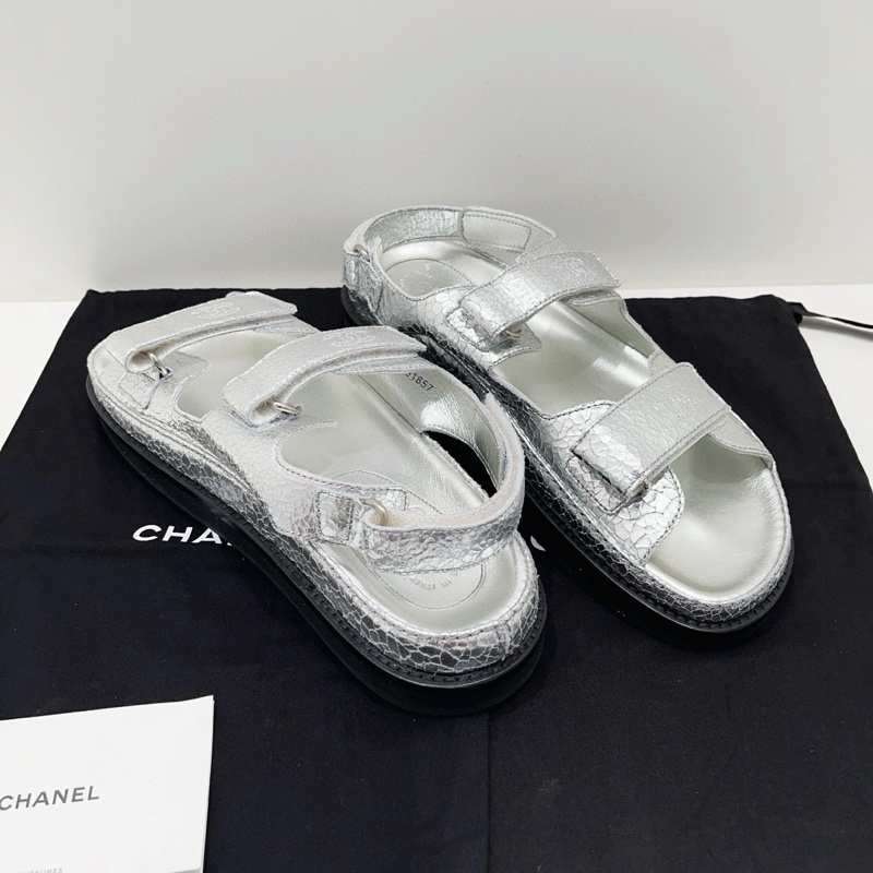 Chanel香奈兒 飛機場走秀款銀色魔術貼涼鞋 全新未使用39.5碼-3