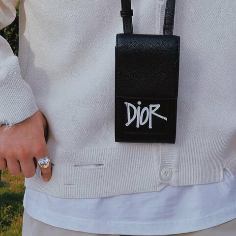 Dior 黑銀肩背手機包 黑色銀扣 10*18*3 98新配件塵袋