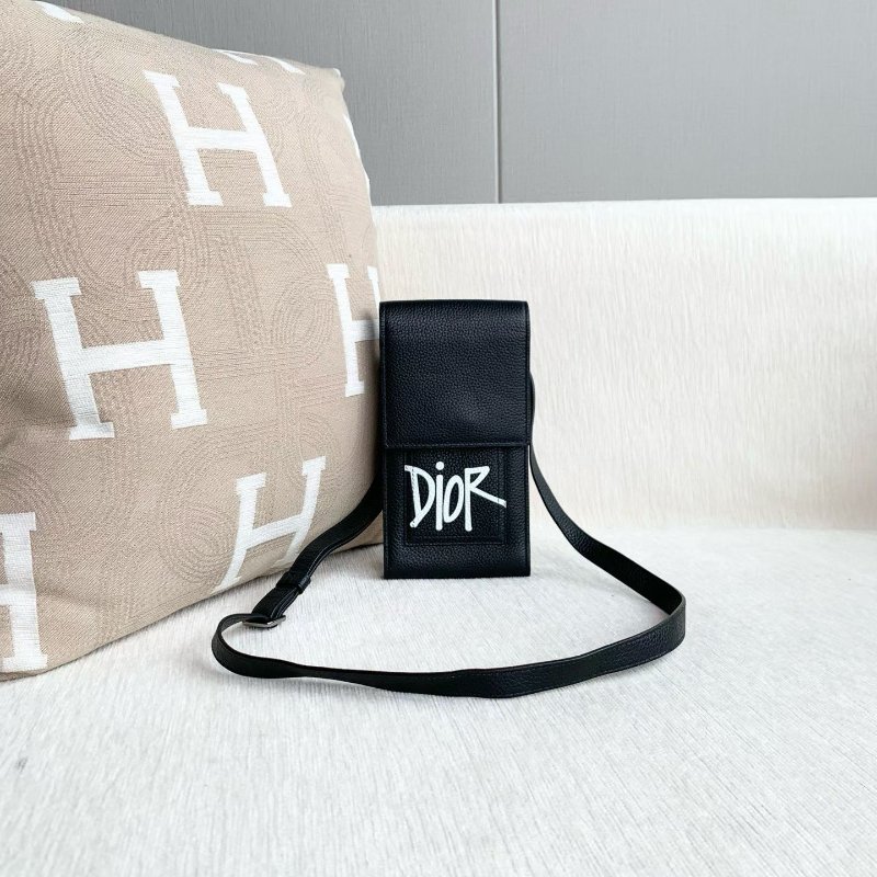 Dior 黑銀肩背手機包 黑色銀扣 10*18*3 98新配件塵袋-2