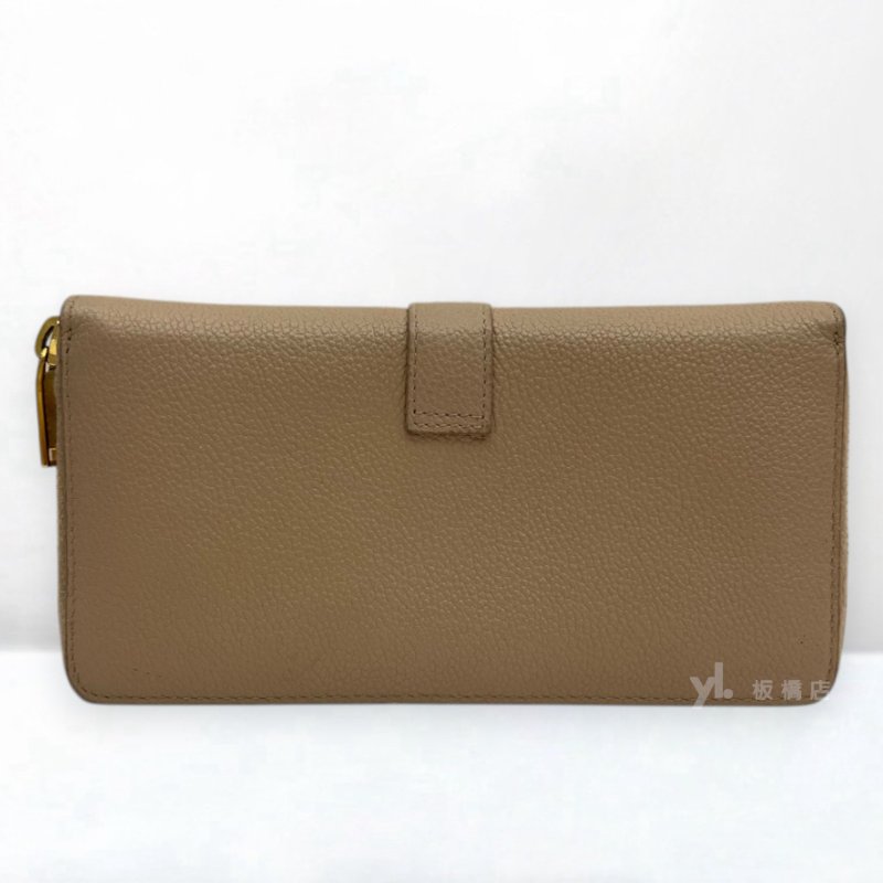 s5429-YSL 米色荔枝皮金釦ㄇ拉長夾-3