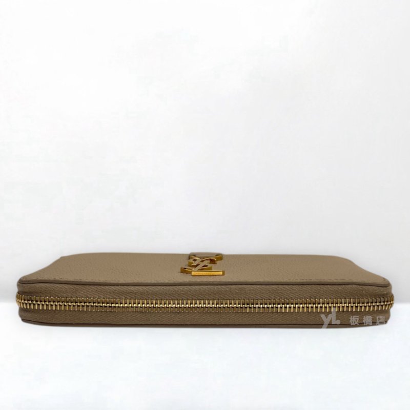 s5429-YSL 米色荔枝皮金釦ㄇ拉長夾-4
