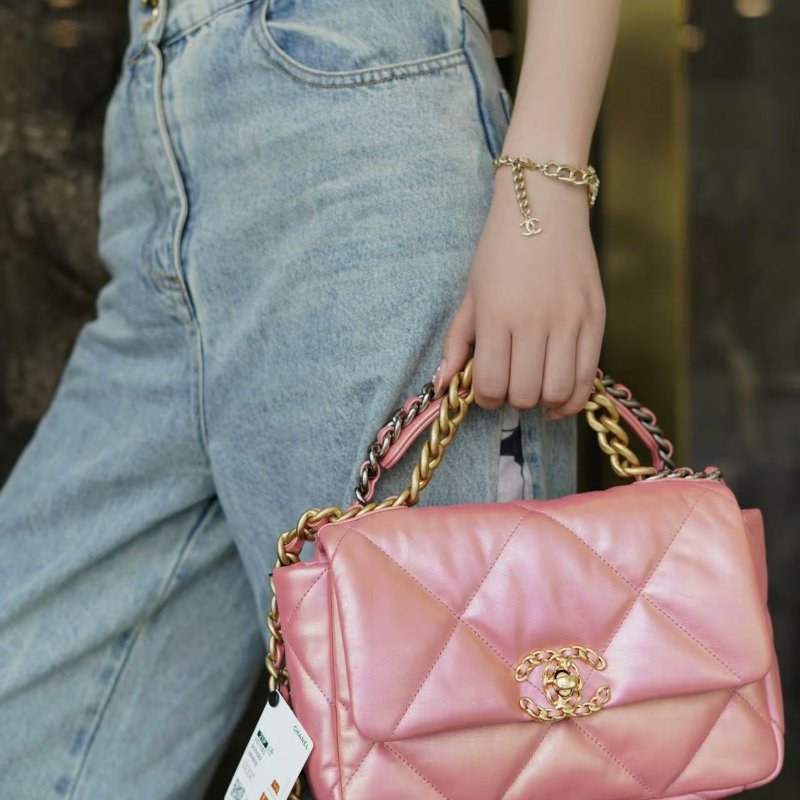 Chanel 幻彩19bag小號 人魚粉 金扣 羊皮 26*17*8 99新配件盒子 塵袋 保卡-0