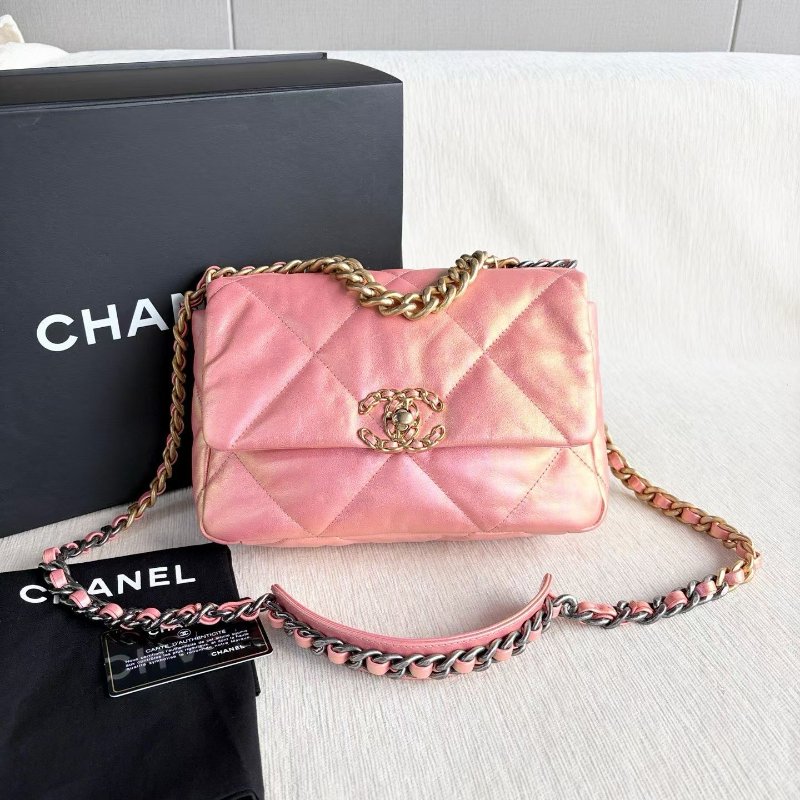 Chanel 幻彩19bag小號 人魚粉 金扣 羊皮 26*17*8 99新配件盒子 塵袋 保卡-2