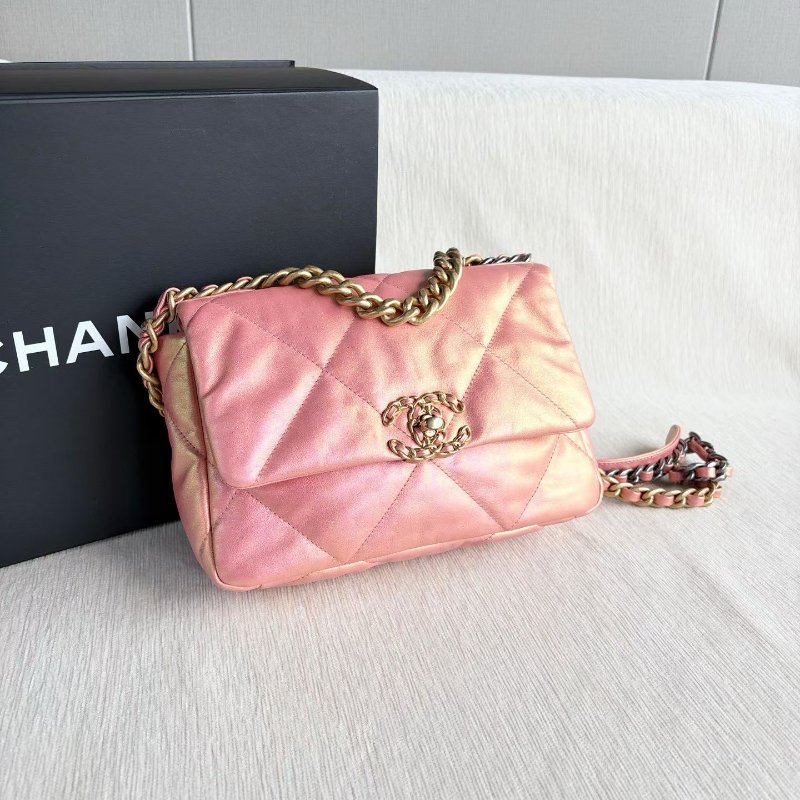 Chanel 幻彩19bag小號 人魚粉 金扣 羊皮 26*17*8 99新配件盒子 塵袋 保卡-4