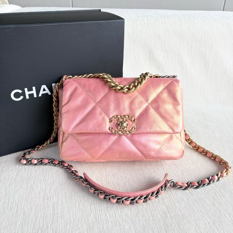 Chanel 幻彩19bag小號 人魚粉 金扣 羊皮 26*17*8 99新配件盒子 塵袋 保卡-6