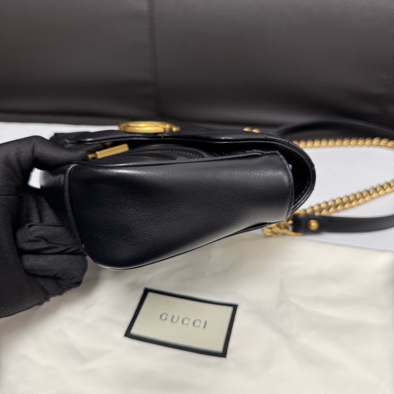 Gucci古馳 黑金Marmont馬蒙22手提單肩斜挎包 有塵袋 尺寸：長22cm-2