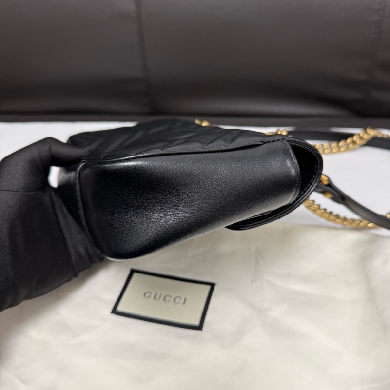 Gucci古馳 黑金Marmont馬蒙22手提單肩斜挎包 有塵袋 尺寸：長22cm-3