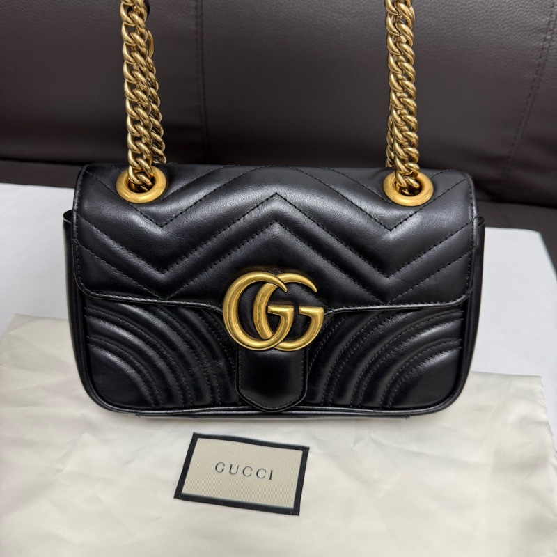 Gucci古馳 黑金Marmont馬蒙22手提單肩斜挎包 有塵袋 尺寸：長22cm-4