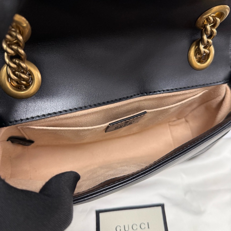 Gucci古馳 黑金Marmont馬蒙22手提單肩斜挎包 有塵袋 尺寸：長22cm-7
