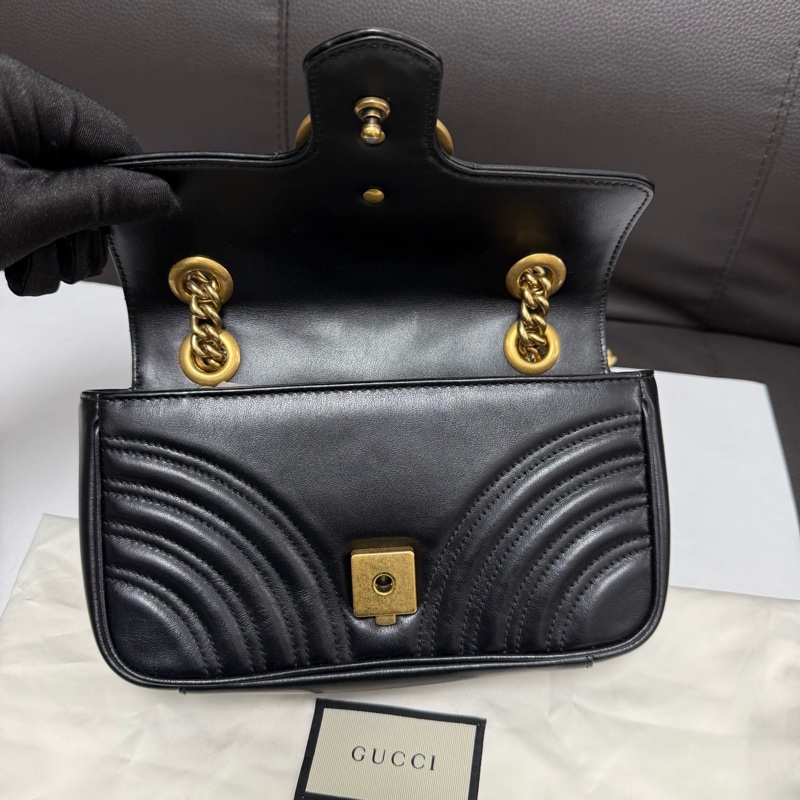 Gucci古馳 黑金Marmont馬蒙22手提單肩斜挎包 有塵袋 尺寸：長22cm-9